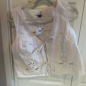 White denim tie front tank Top